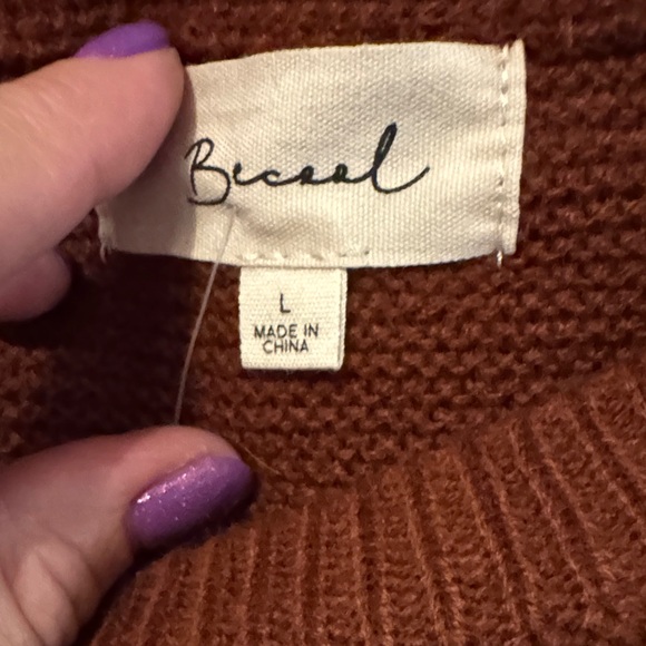 Elegant Brown Crew Neck Sweater - Picture 3 of 3